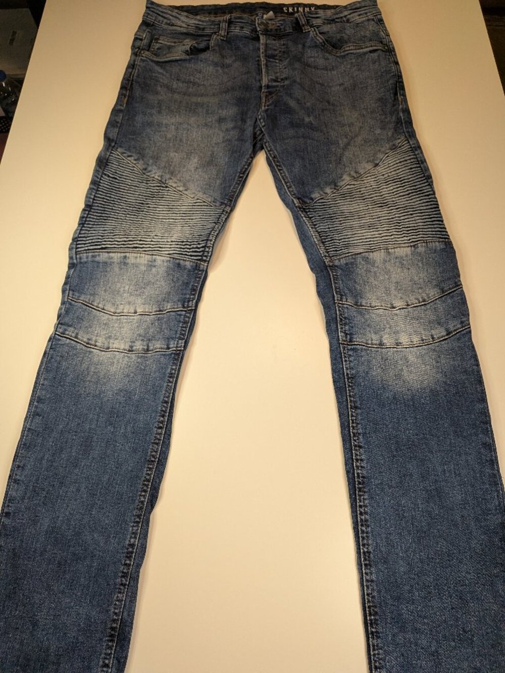 H&M Skinny Biker Jeans Men's 34x30 Blue Moto Stretch Denim
